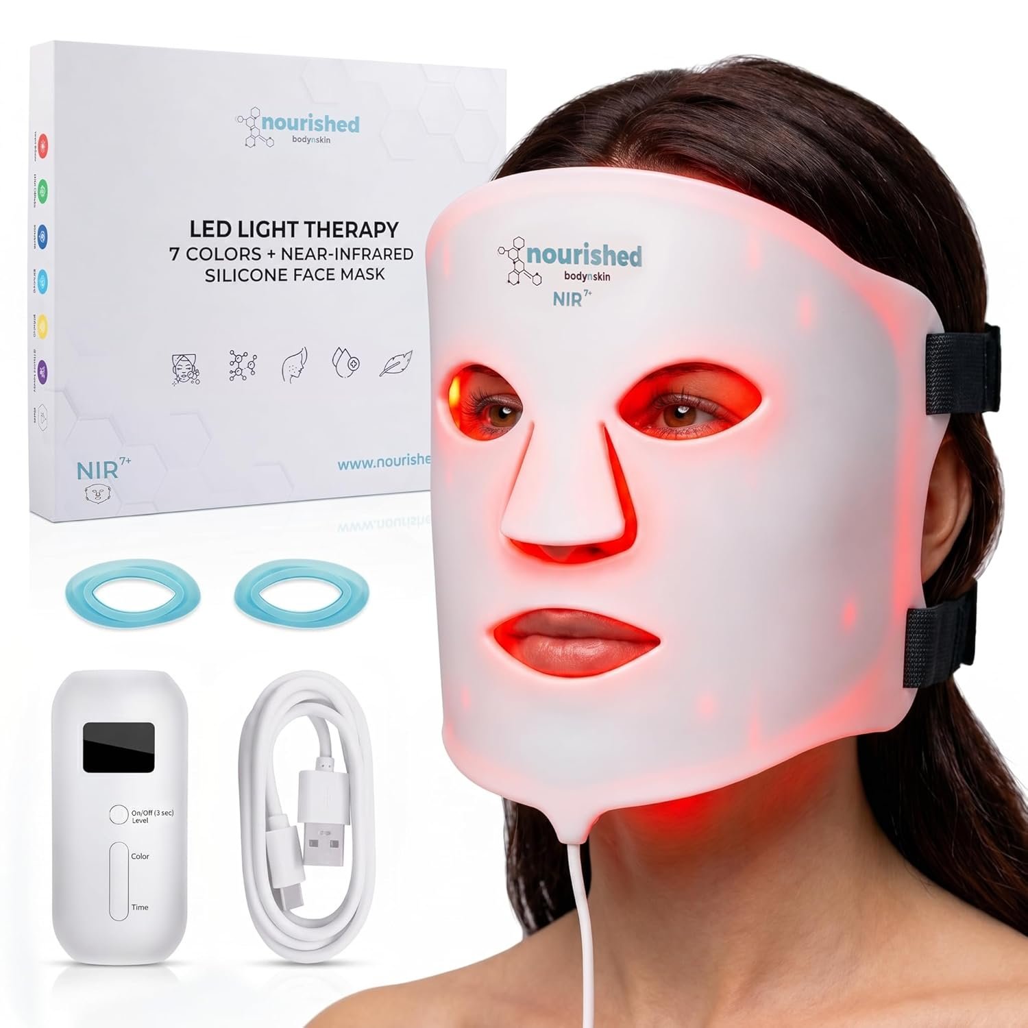 Nourished Bodynskin 7 Colors LED Face Mask with Near-Infrared – Blue, Red Light Therapy for Face – 456 LEDs – Skincare Tool for Wrinkles, Anti-Aging
