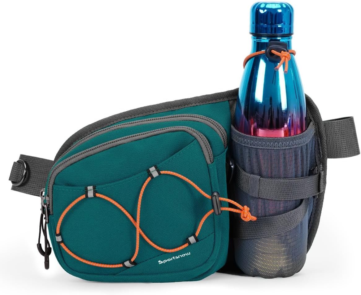 sportsnew Hydration Waist Pack with Water Bottle Holder, 2L Large Fanny Pack for Running Hiking Dog Walking, Water-Resistant Crossbody Waist Bag for Men Women, Patent Pending