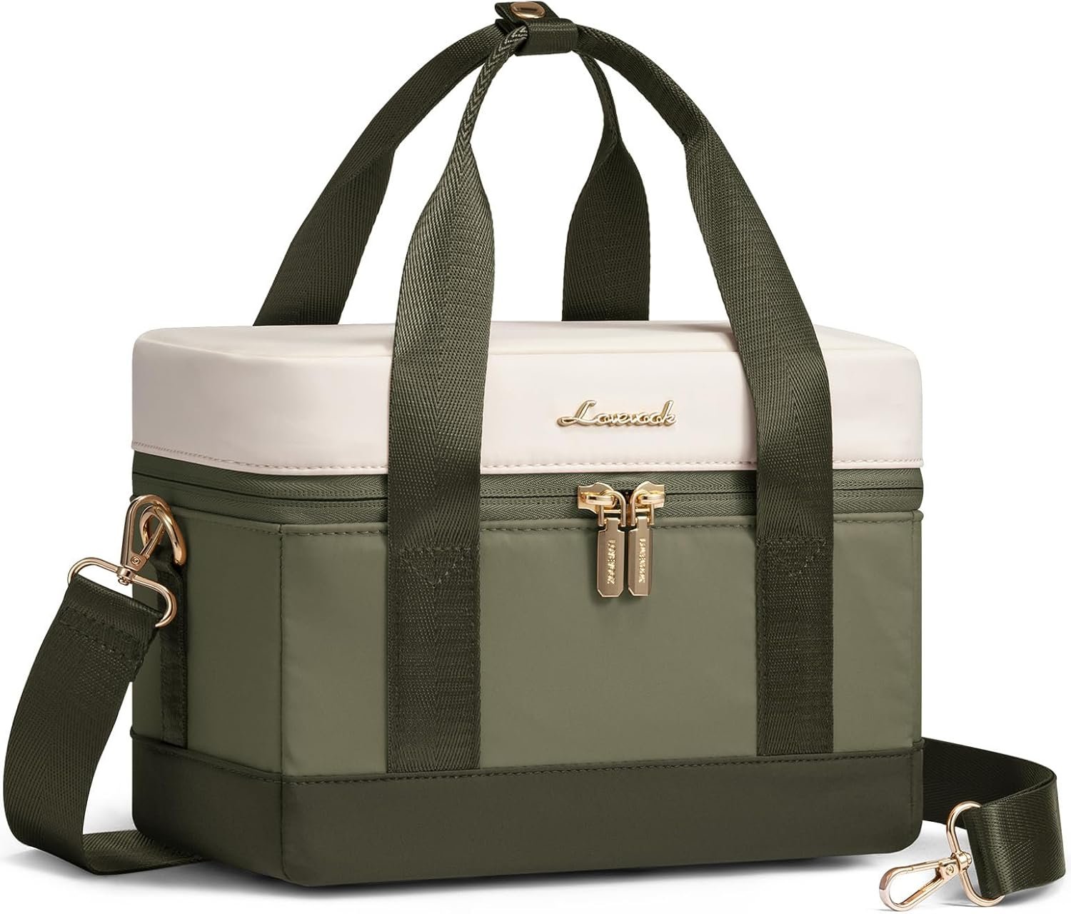 LOVEVOOK Insulated Lunch Box for Women Men, Reusable Lunch Bag with Large Capacity, Leakproof Cooler Lunch Tote for Work, Office, Outdoor Use, Light Green-beige-Dark olive Green