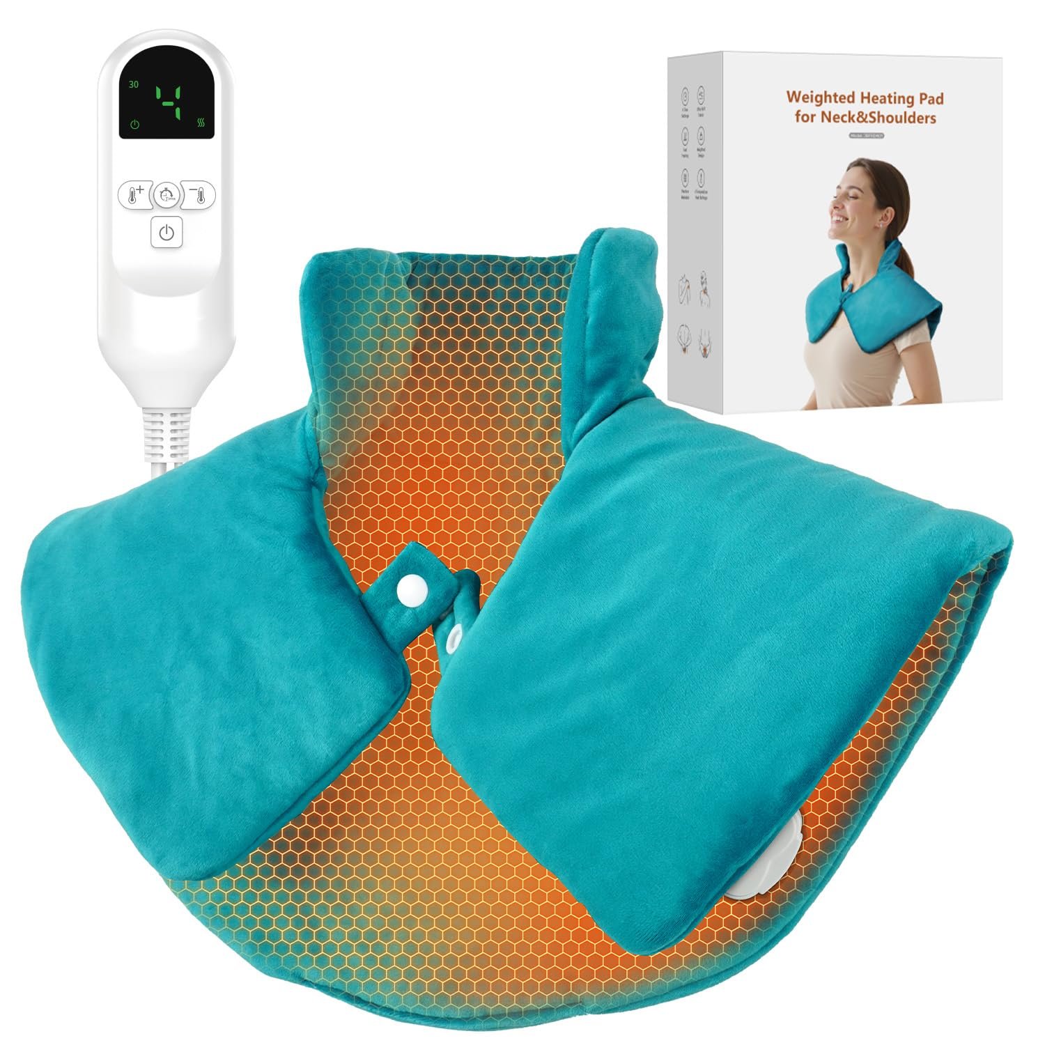 Weighted Heating Pad for Neck and Shoulders, Electric Heat Wrap with 6 Temperature & 4 Timer Settings, Auto Shut-Off, Machine Washable, Soothing Muscle Stiffness and Fatigue, Gift for Women Men