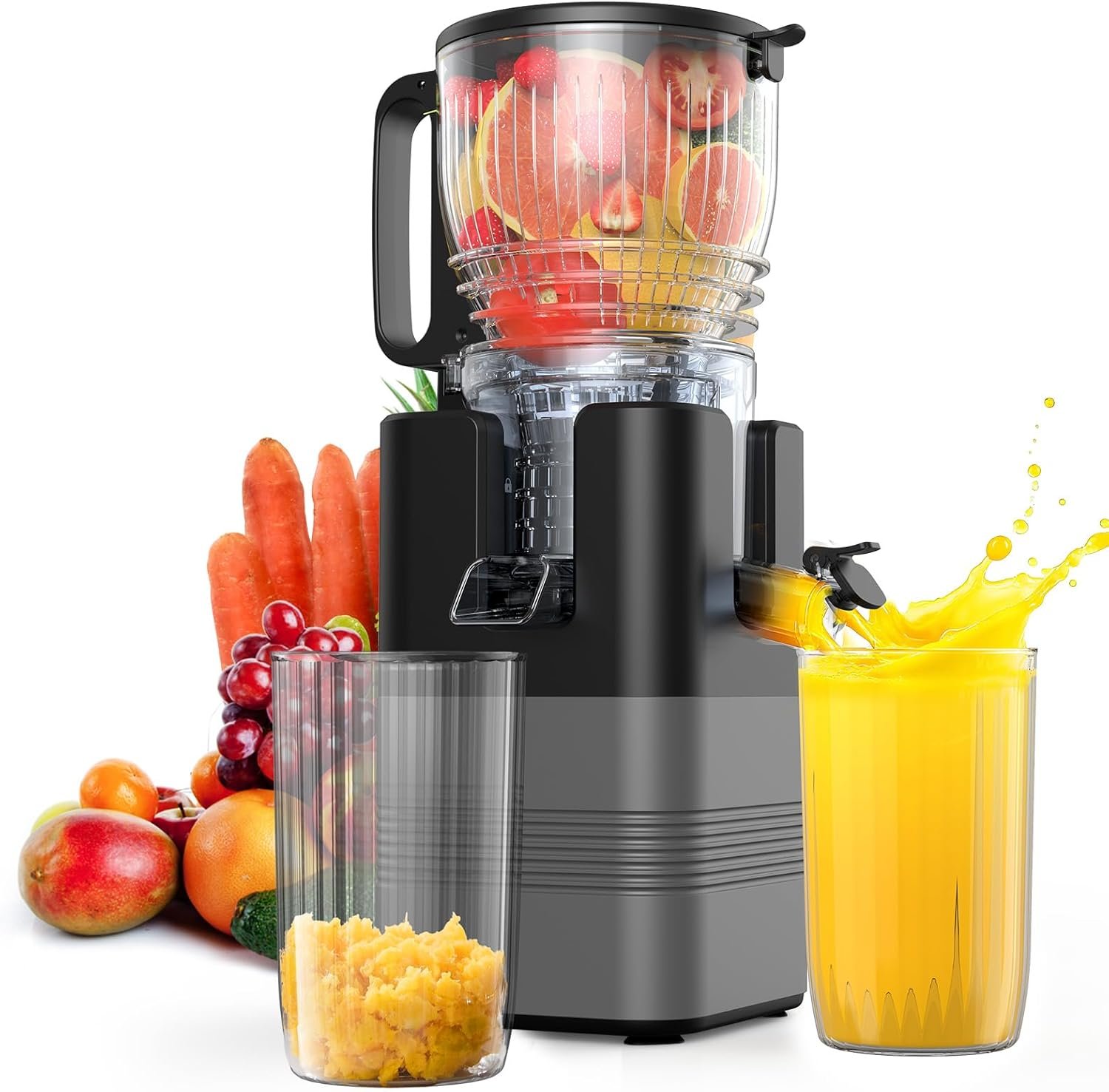 400W Cold Press Juicer, 5.8″ Wide Feed Chute Slow Masticating Juicer Machines for Whole Fruits & Vegetables | High Juice Yield, Easy to Clean | Valentine’s Day Gift Ideas for Women (Gray)