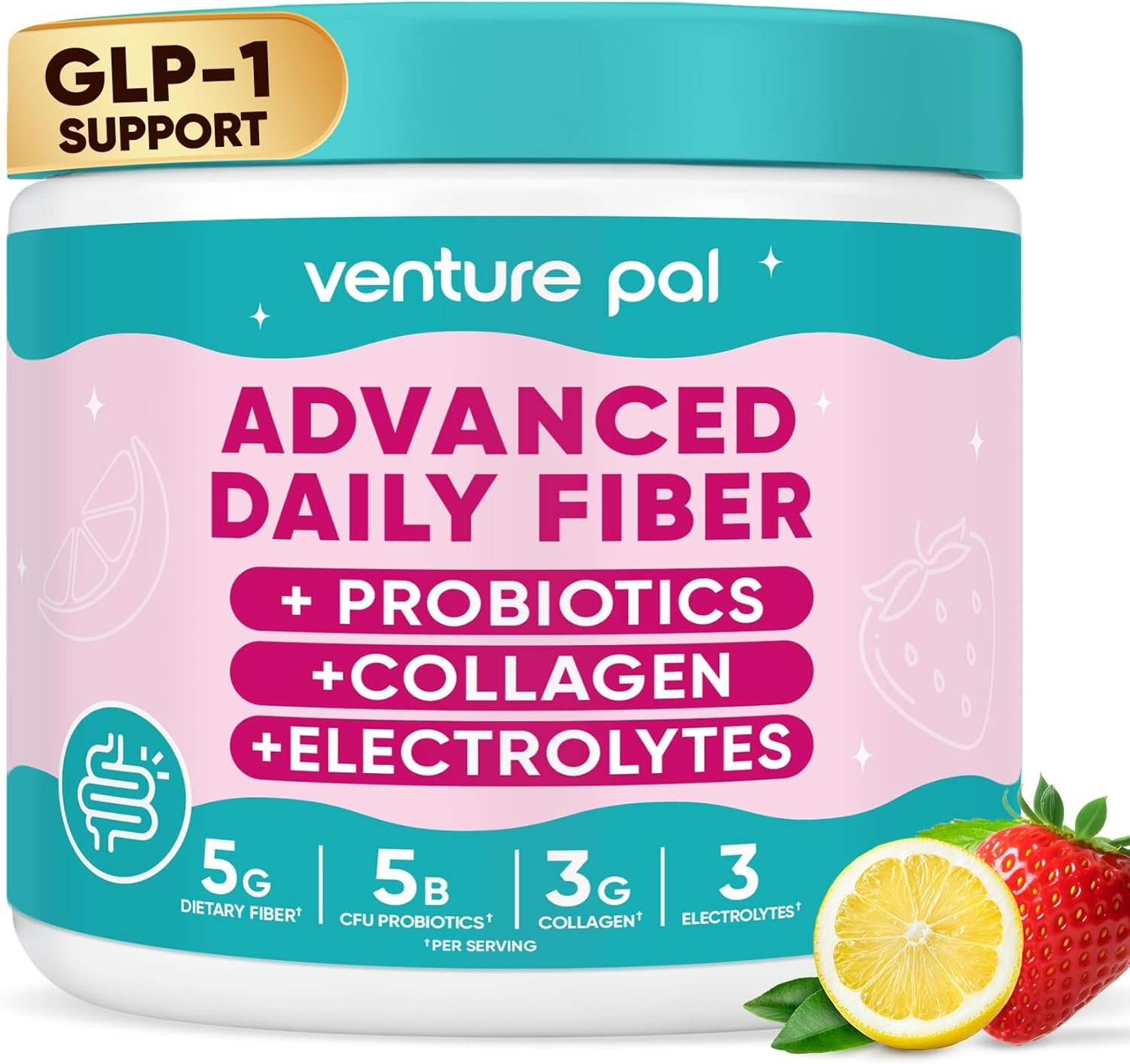 6-in-1 Daily Prebiotic Fiber Powder for Gut & Digestive Health, GLP-1 Friendly, Sugar Free Fiber Supplement Powder with Probiotics, Collagen Peptides & Electrolytes – For Women & Men – 7.8 OZ