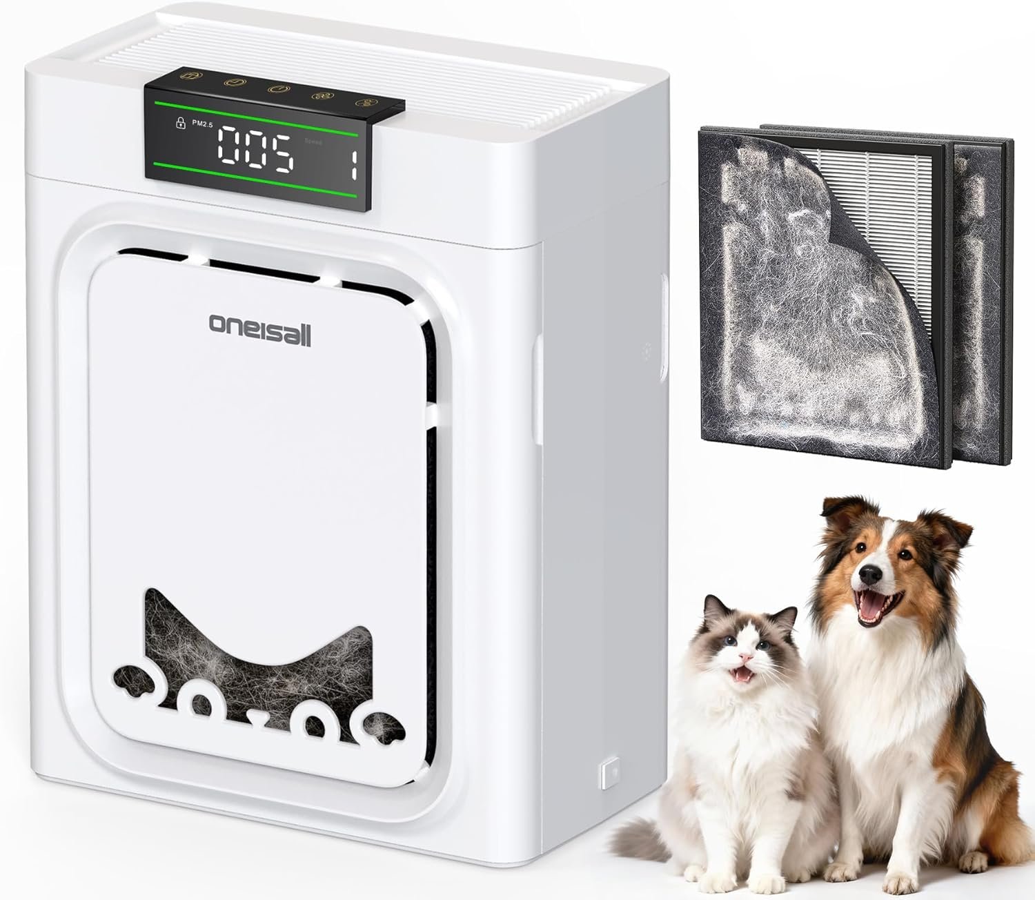 oneisall Air Purifiers for Home Pets with Double-Sided Washable HEPA Filters, Large Rooms Up to 2200Ft², Air Purifier for Dander, Odors, Allergens, Pet Fluff Hairs,Pollutants, Smoke, and Dust, PP02