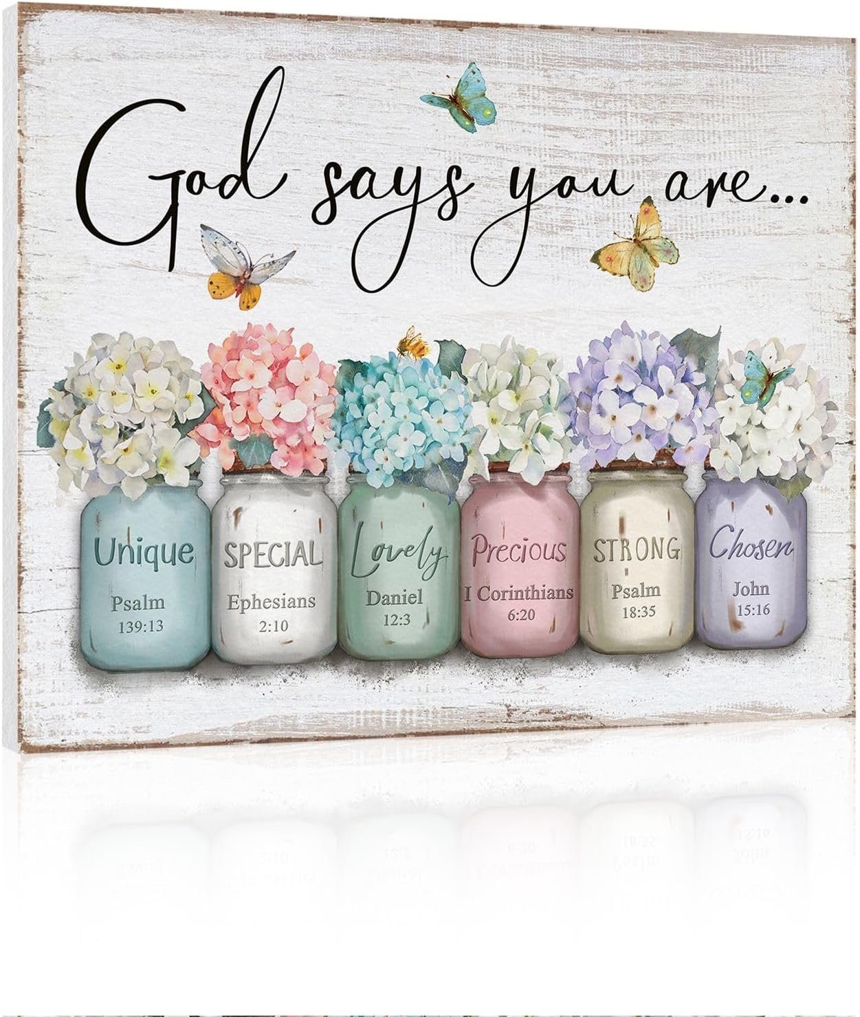 Inspirational Bible Verse Wall Art: God Says You Are Wall Sayings Flowers in Mason Jar Picture Print Christian Gift Quotes Poster for Women Girl Bedroom Decor 12″ x 15″