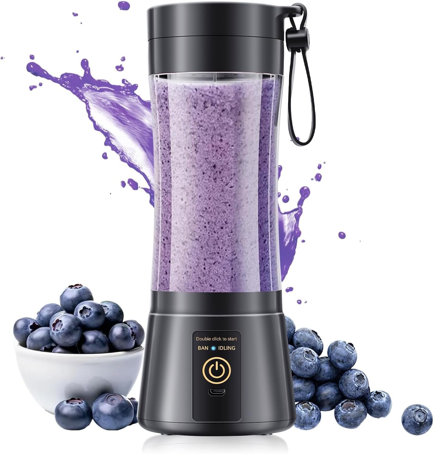 Portable Blender Personal Size Blender – 12 Oz BPA Free Travel Cup Make Smoothies and Shakes, Cordless USB Rechargeable, Lightweight Suit in Travel/Gym/Office