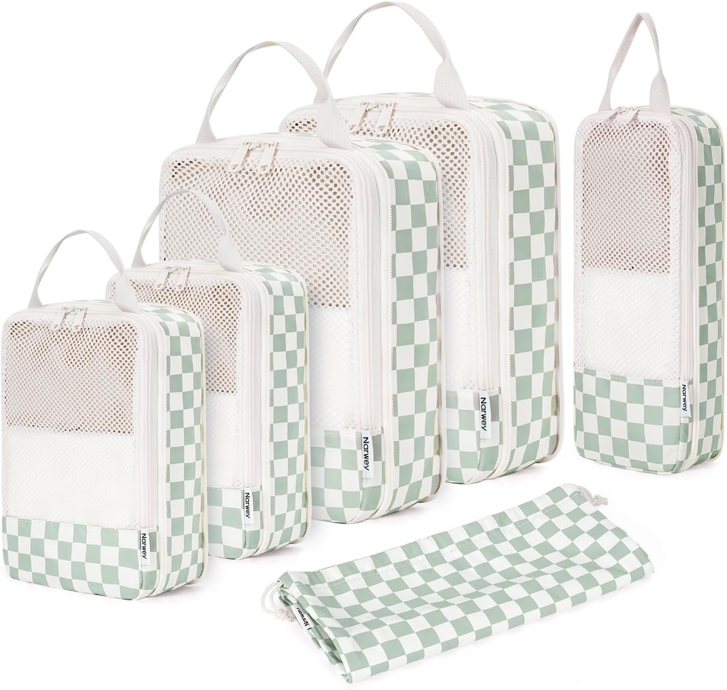 Narwey 6 Set Compression Packing Cubes for Travel Women Men, Travel Cubes for Carry On Suitcase, Durable Compression Luggage Organizer Bags