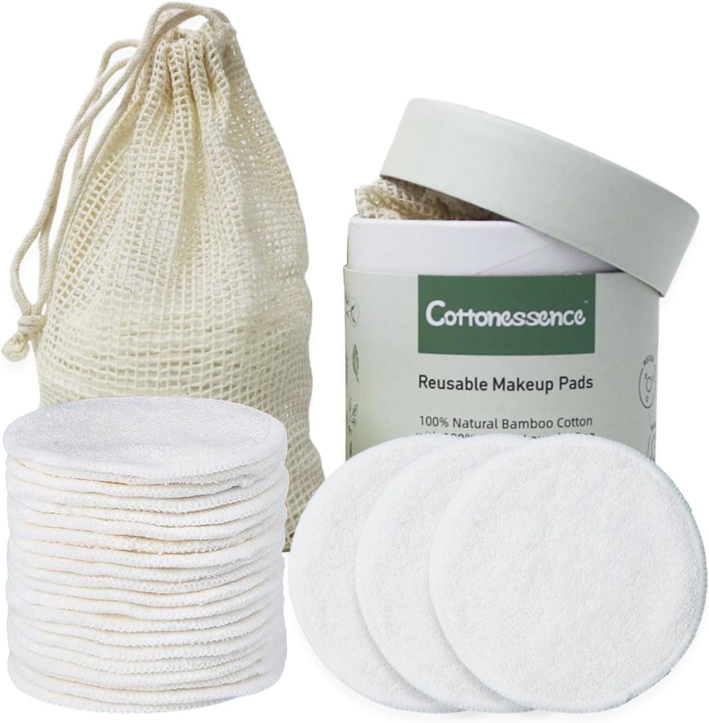 Reusable Makeup Remover Pads – 25 Pack Cotton Rounds with Washable Laundry Bag and Round Box for Storage, Bamboo Cotton for All Skin Types