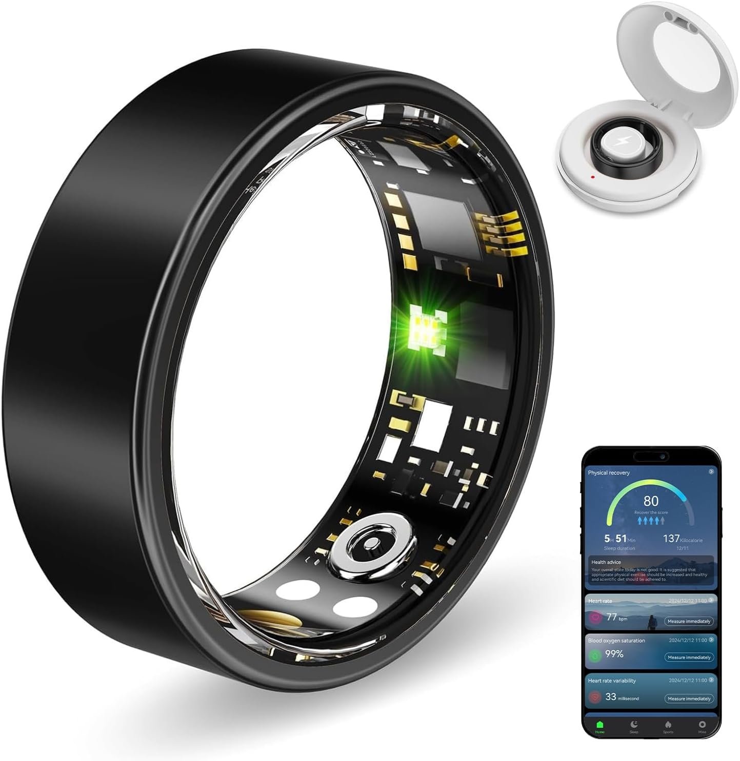 Smart Ring Health Tracker, Sleep&Exercise Monitor Heart Rate,Blood Oxygen,Fitness Trackers for Man&Women -Long Lasting Batteries,Waterproof Sleep Tracking Wearable (Black, 10)