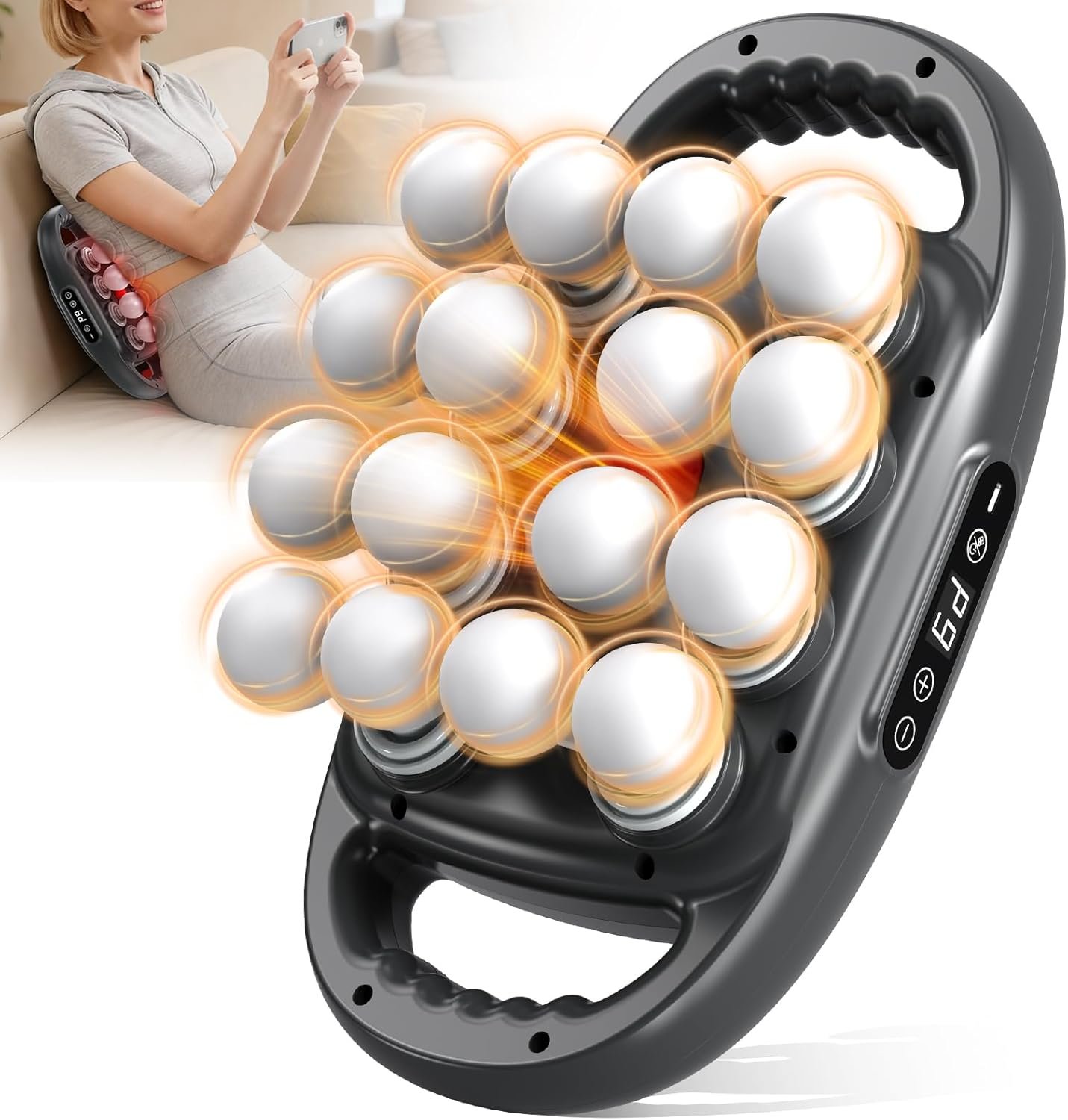 Back Massager Pain Relief,16 Head Massage Gun Deep Tissue,Percussion Massager with 9 Modes & 9 Intensities,Noise-Free,for Shoulders,Legs,Foot,Neck Massager,Massage Tool