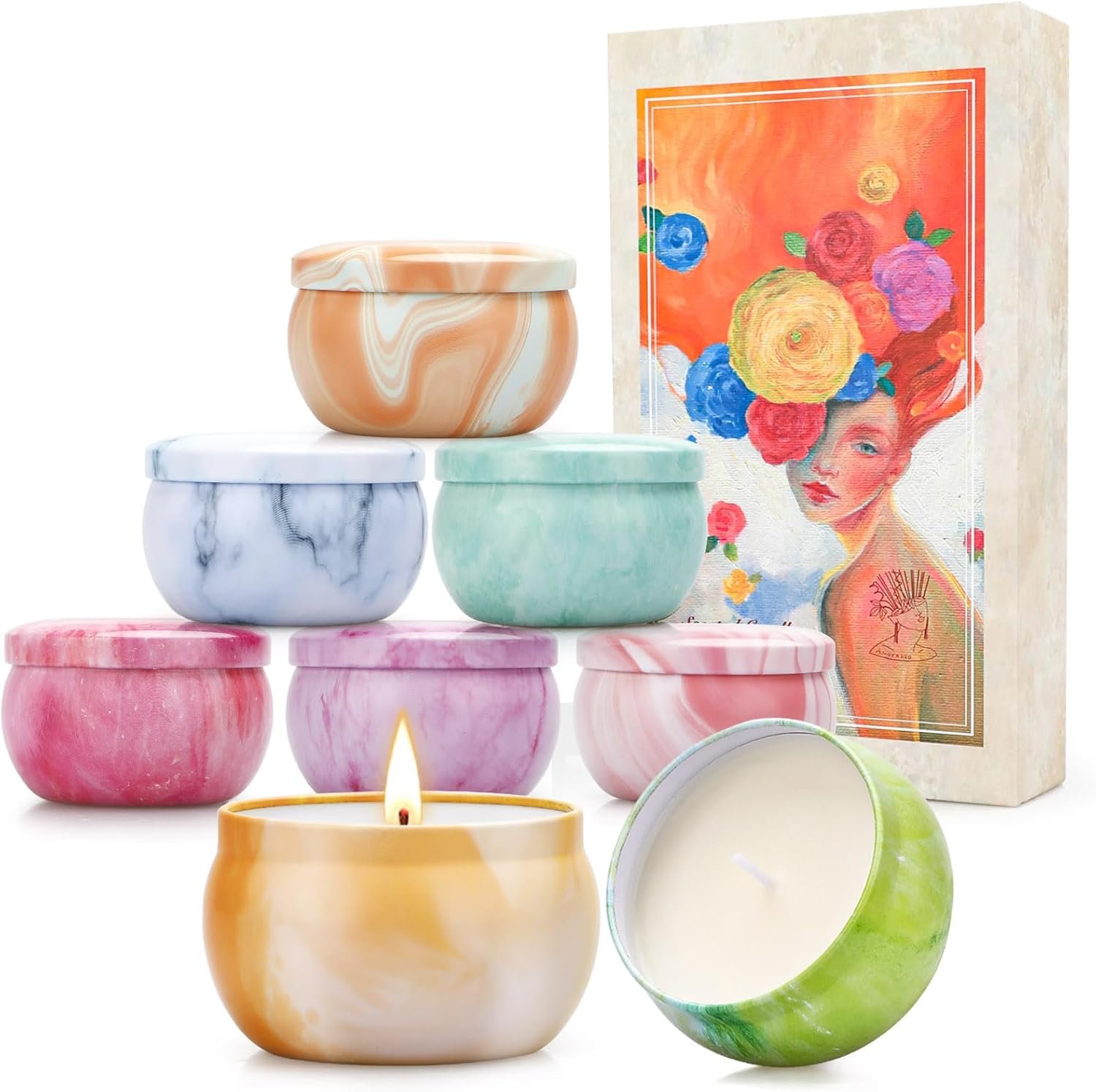 Scented Candles Gift Set for Women, 8 Pack Fruity Floral Soy Wax Aromatherapy Candles, Travel Tin Candles in Artist Gift Box, Birthday Gifts for Mom, Wife, Sister, Friend, Mother’s Day, Christmas