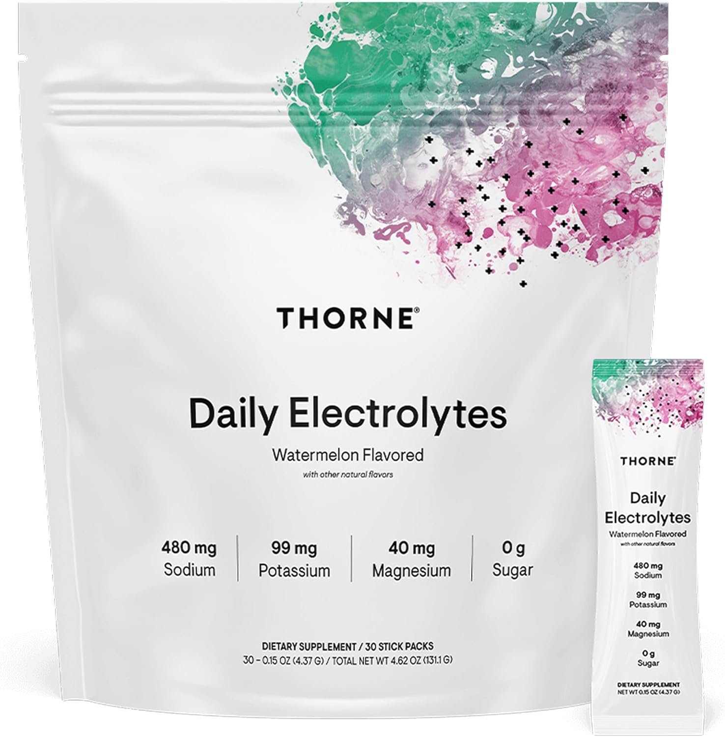 THORNE – Daily Electrolytes – Zero Sugar & Low-Calorie Electrolyte Powder Drink Mix – Flavors Derived from Natural Sources – NSF Certified for Sport – Watermelon – 30 Stick Packs