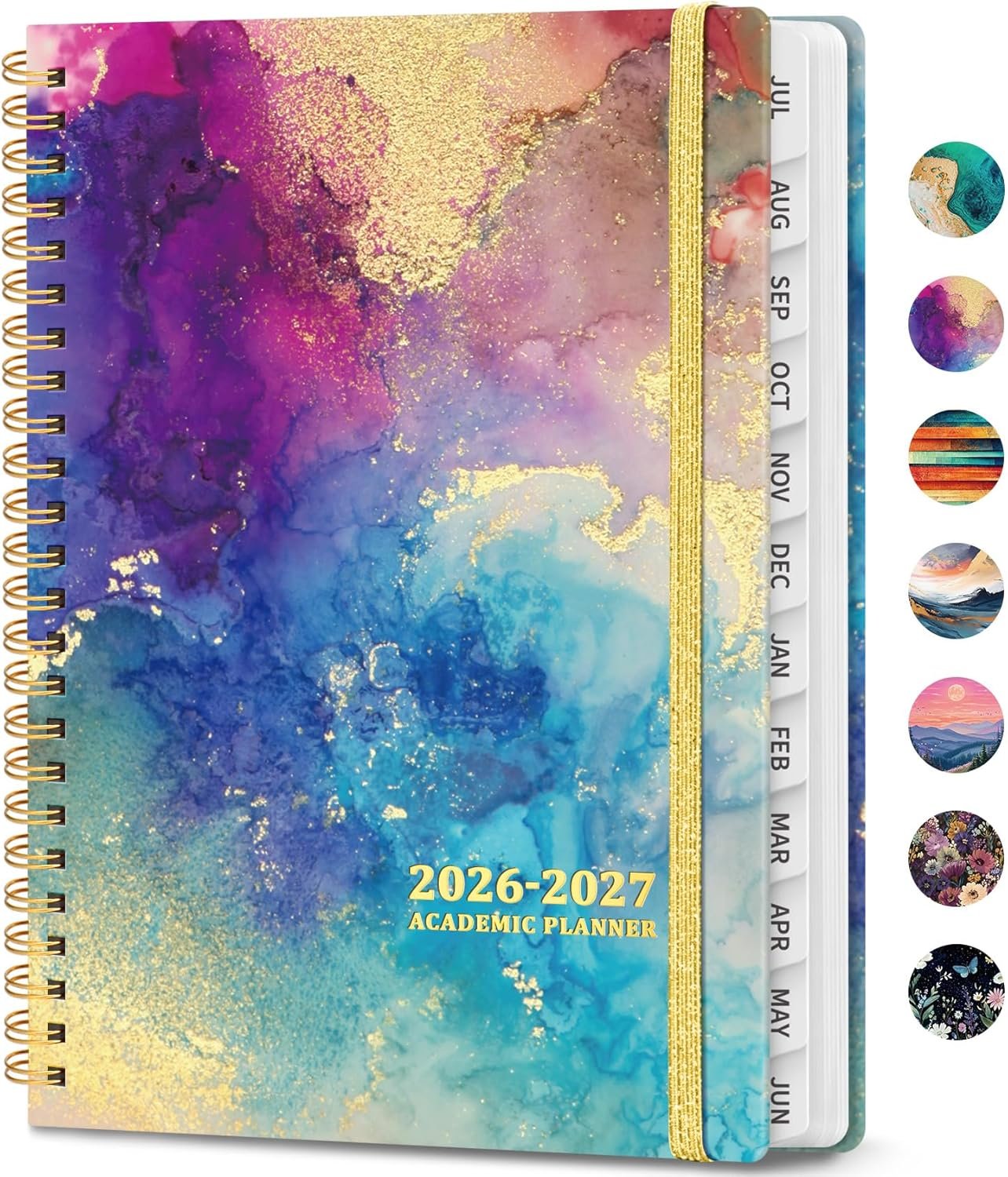 Academic Planner 2026-2027, Weekly and Monthly Calendar Book, July 2026 – June 2027, Hardcover Planner with Tabs, Perfect for Teachers, Students, Women & Men, A5 (6.4″ x 8.5″) – Gold
