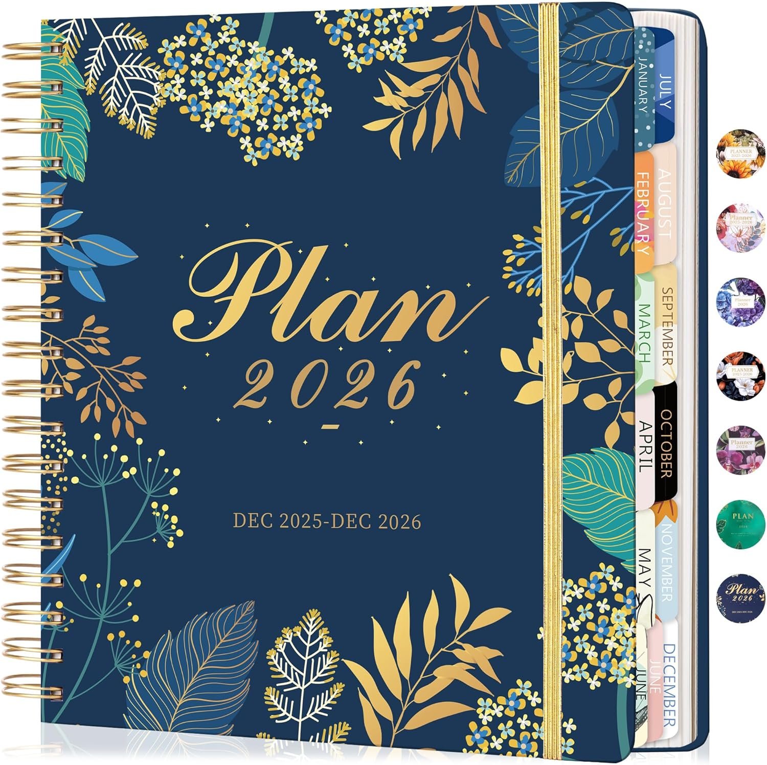 CAGIE 2026 Planner Weekly and Monthly​, Jan-Dec 2026 8.3 x 9.3 Inch Hardcover Spiral Bound, 13 Tabs and Pocket, Floral Daily Planner​ for Women, Perfect 2026 Yearly Calendar Planner​