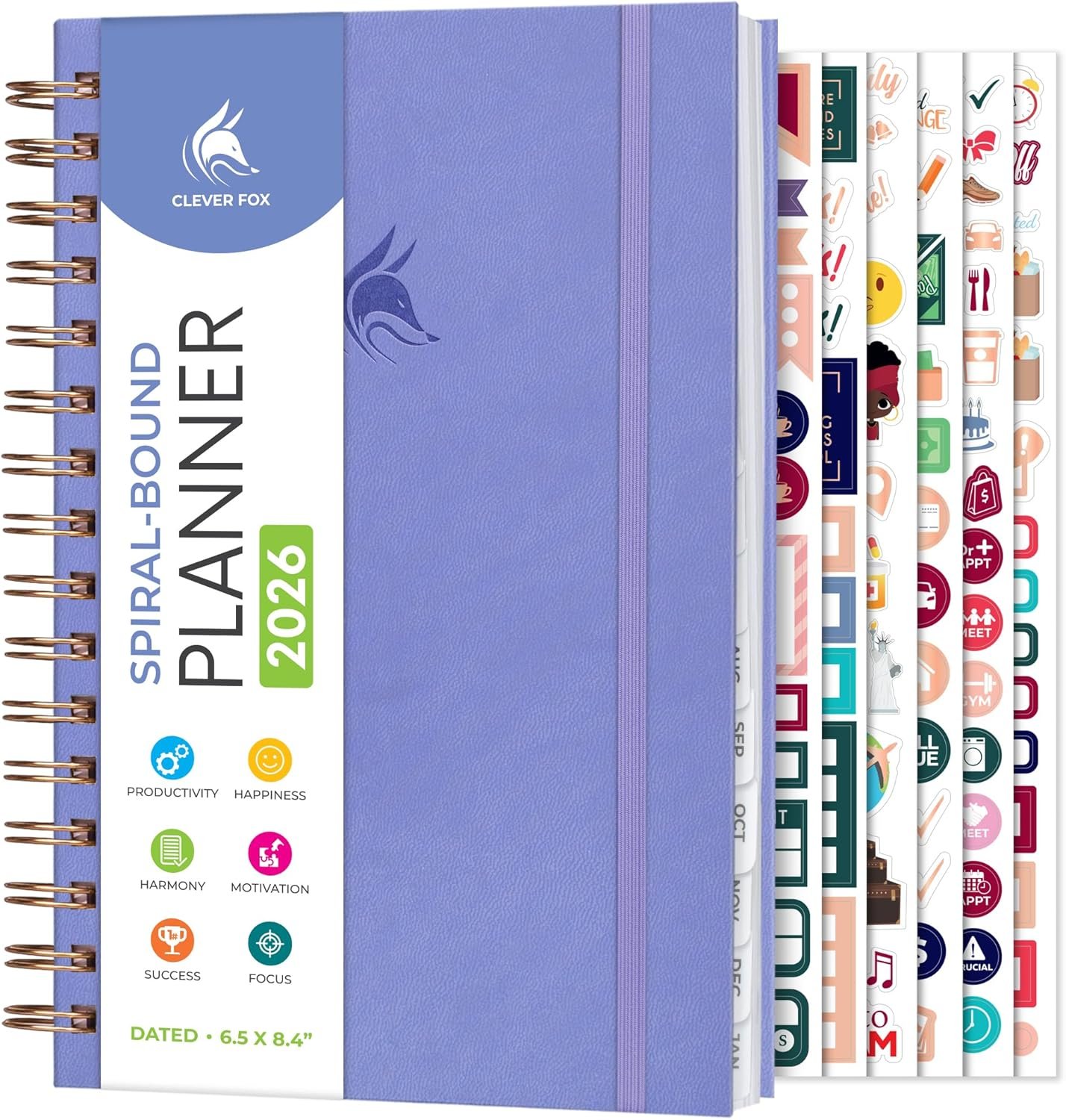 Clever Fox Dated Planner with Tabs 2026 – Weekly & Monthly Spiral Planner with Habit Tracker for Goal Setting & Time Management (Lavender)