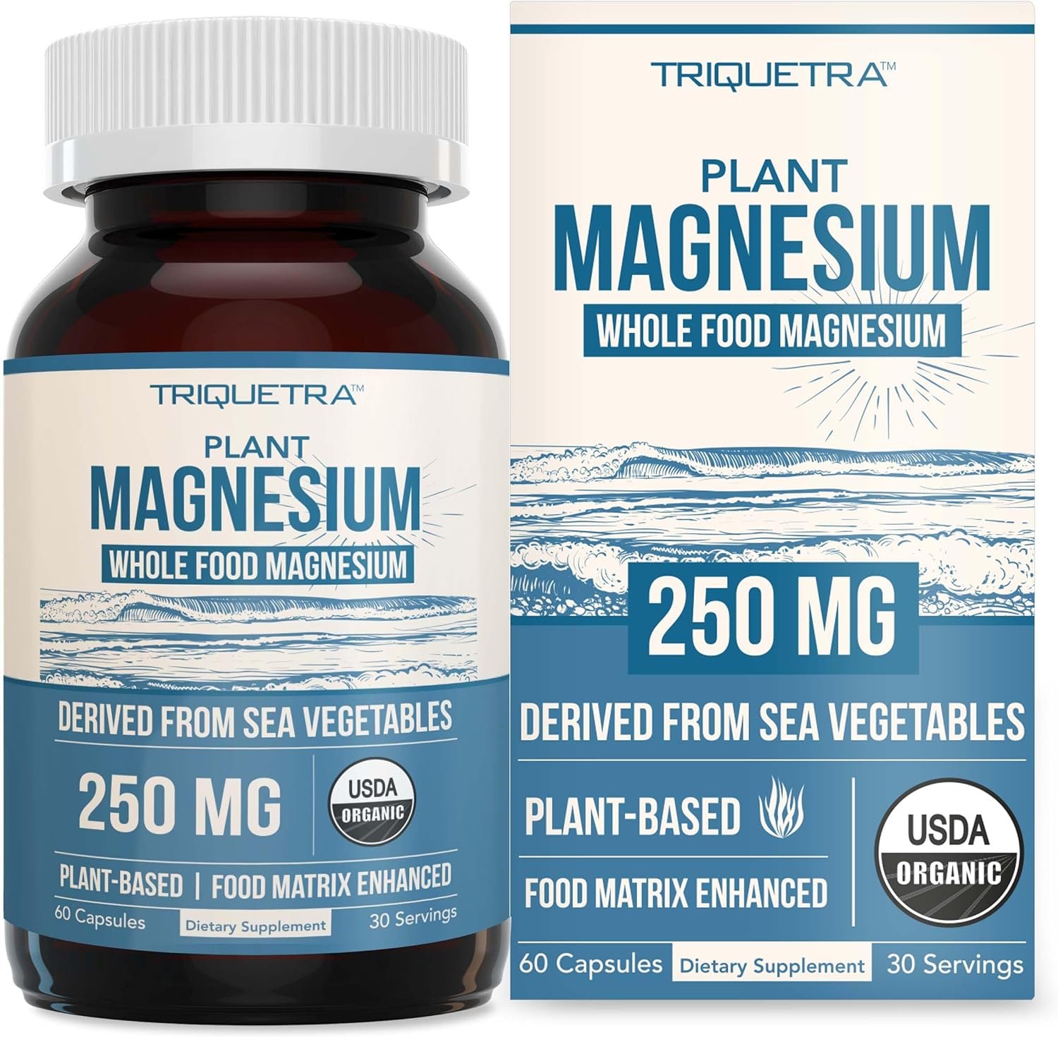 Organic Whole Food Magnesium Supplement – Plant-Based, Organic Sea Vegetable Complex – 250 mg Per Serving | Water Extracted | Gentle on Stomach | Supports Energy, Sleep, Muscle, Heart – 60 Capsules