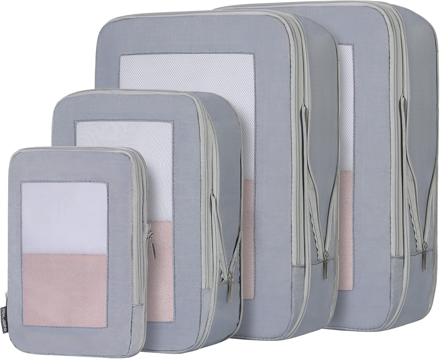 4 Set Ultralight Compression Packing Cubes Travel for Suitcases ，Compressible Mesh Packing Cubes for Travel Women Packing Organizers (Gray)