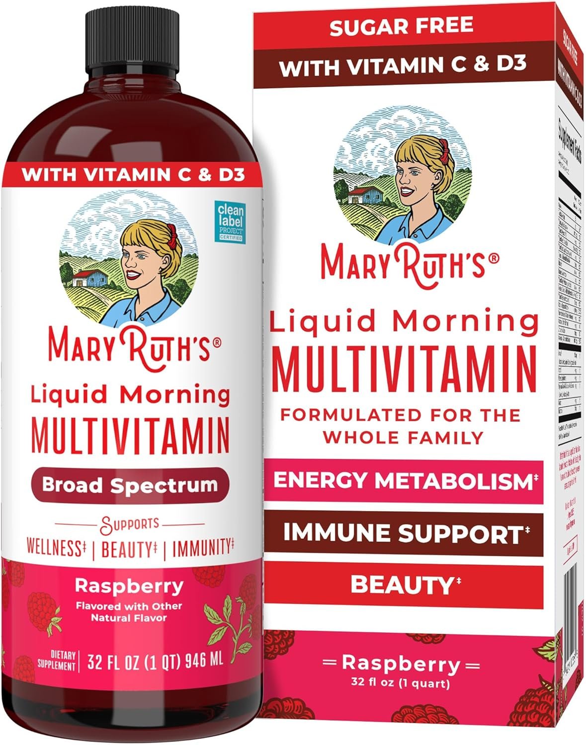 MARYRUTH’S Liquid Multivitamin for Women, Men & Kids | Vitamin A C D E B6 B12 Biotin Zinc | Immunity | Energy Metabolism | 15+ Key Nutrients | Vegan | Non-GMO | Gluten Free | Sugar Free | 32 Servings