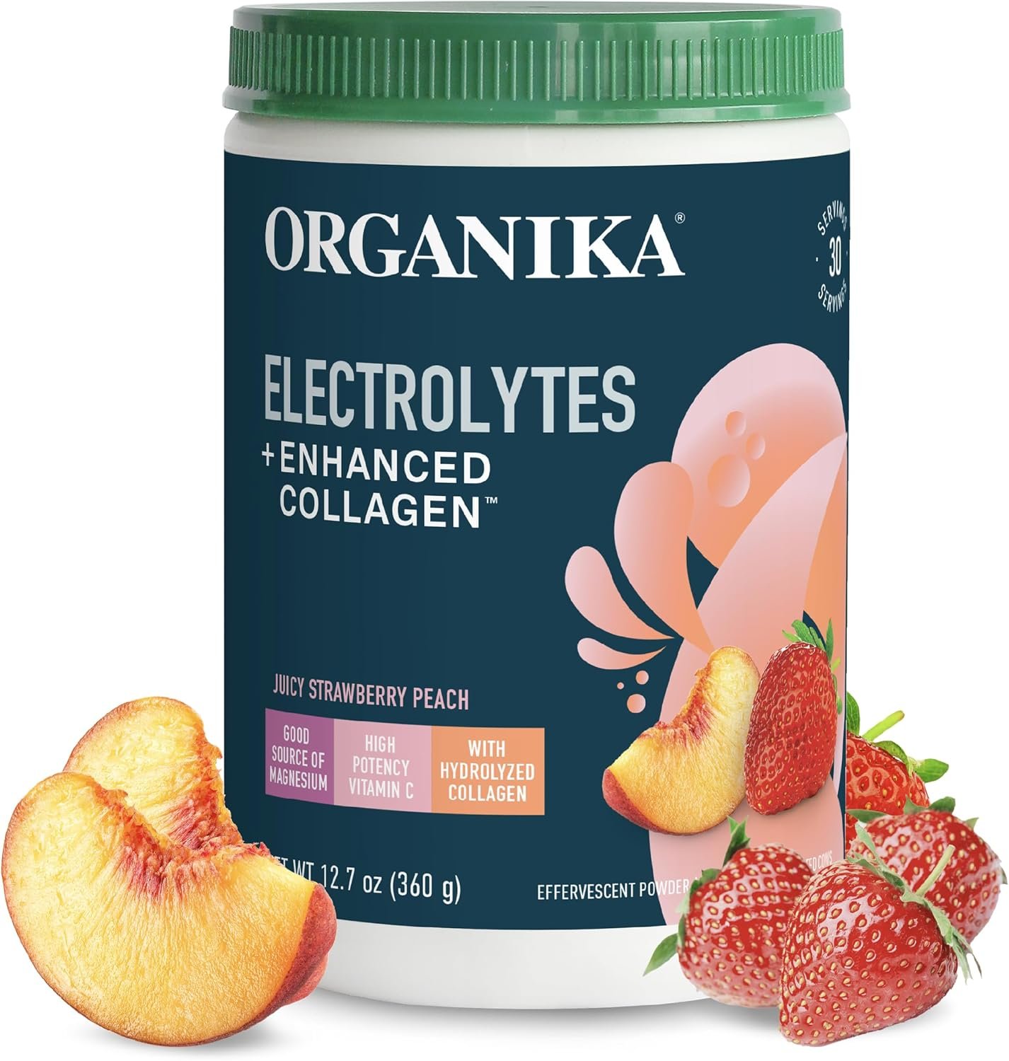 Organikа Electrolytes with Enhanced Collagen Powder for Women & Men – 13 oz – Strawberry Peach-Flavored Effervescent Electrolyte & Collagen Drink Mix – Deep Hydration, Mobility, Skin, Hair, & Nails