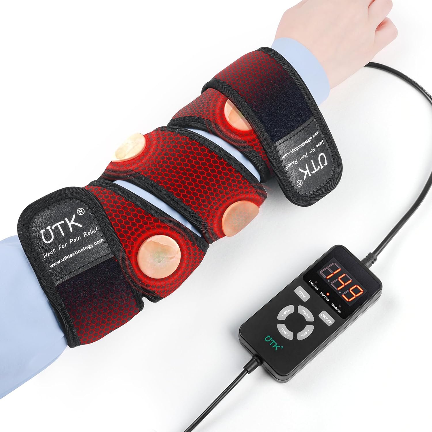 UTK 5X Far Infrared Heating Pad, Heated Wrap with Jade for Arm Joint Elbow, FSA-HSA Eligible, Hotter 5-10℉ Than Others, 4H Auto Off & Memory Function, 120″ Extension Cord,Birthday Gifts for Men Women
