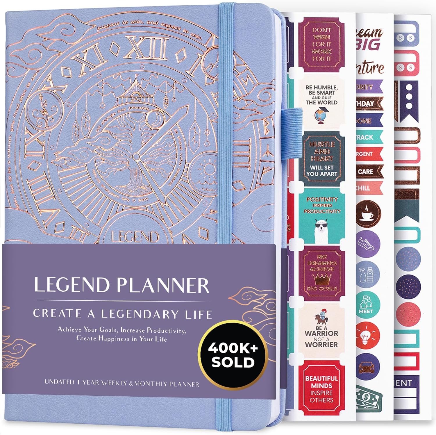 Legend Undated Weekly Planner – Goal Planner Journal & Organizer Notebook – Agenda Book with Monthly Calendar & To-Do List, A5 (Periwinkle, Gold)