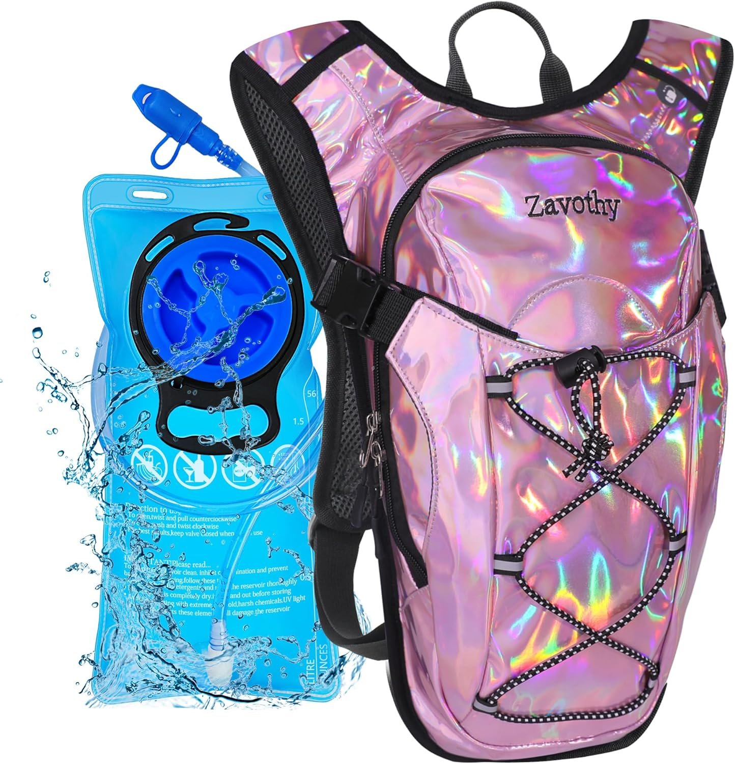 Reflective Hydration Backpack, Hydration Pack – Water Backpack with 2L Hydration Bladder, Essential for Festivals – Rave Hydration Pack for Hiking, Running, Cycling, and Festivals