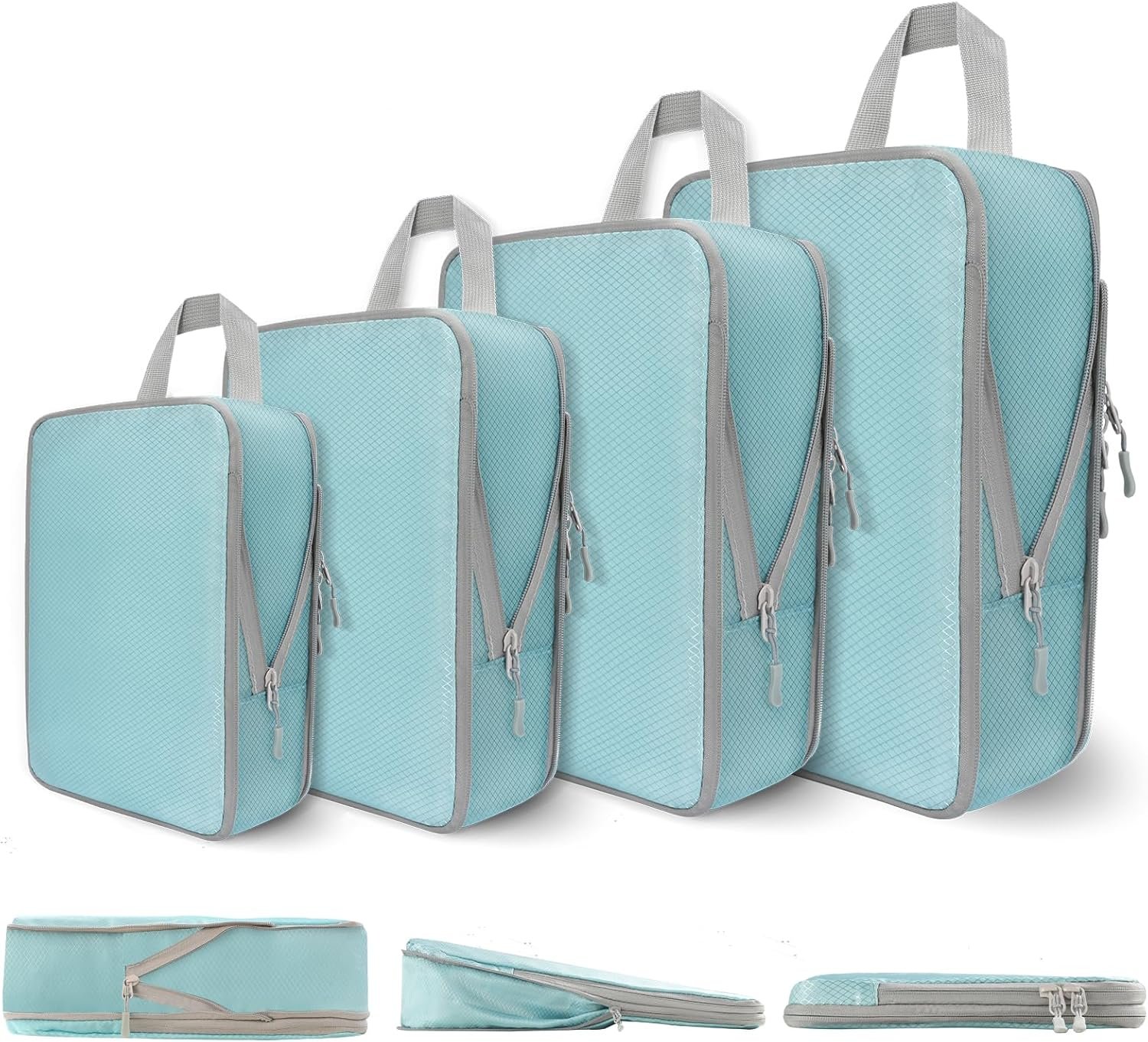 Compression Packing Cubes for Travel, 4 Set Expandable Packing Organizers, Lightweight Luggage Organizer Bags, Travel Essentials for Carry on, Handy Helper for Organizing Clothes, Blue