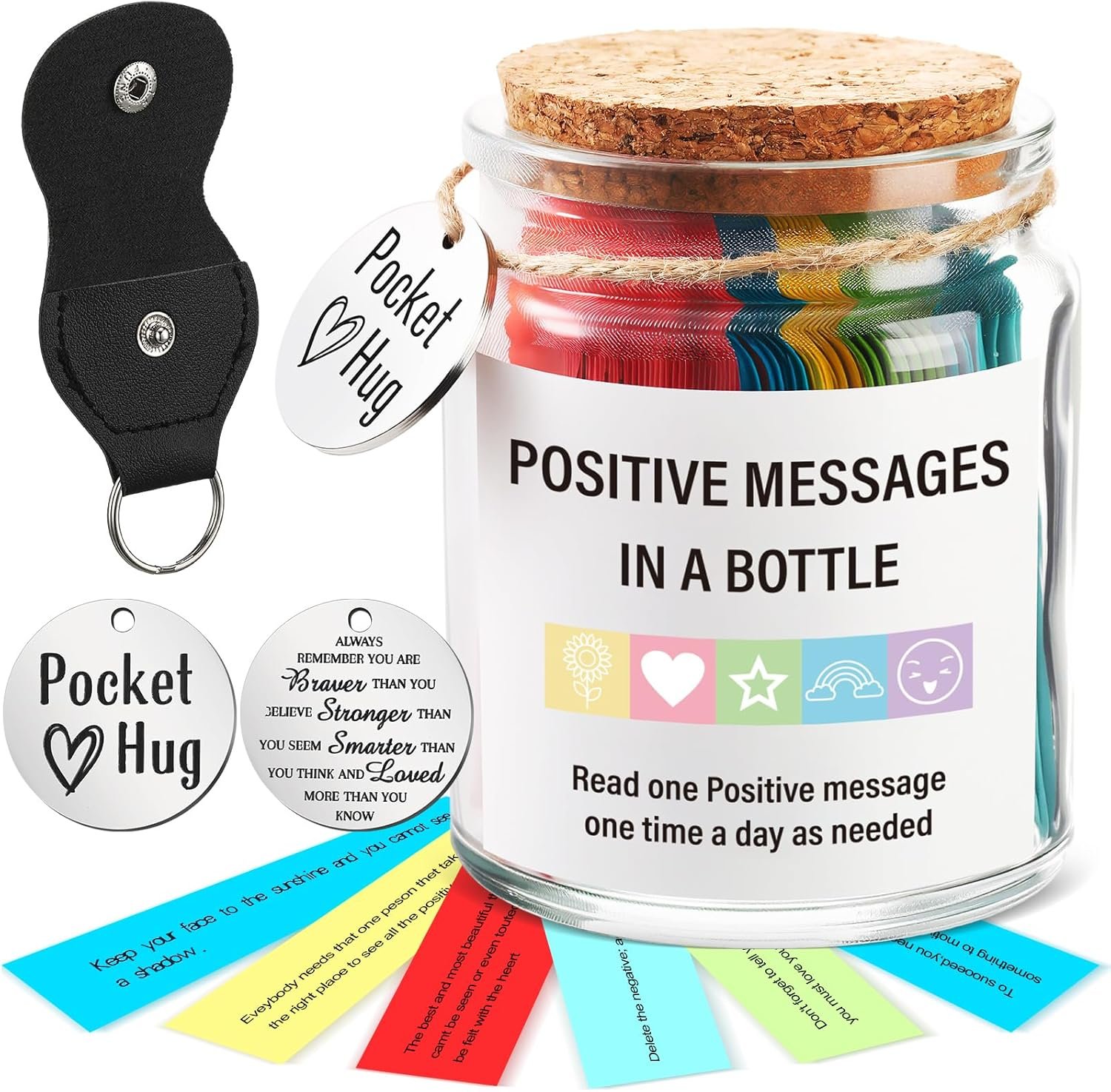 Tioncy 90 Positive Messages in a Jar, Positive Affirmation CNA Week Gifts for Women, Daily Inspirational Messages in a Jar with Pocket Hug Coin for Self Care