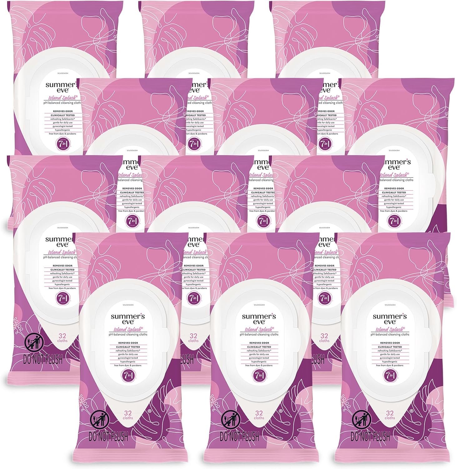 Summer’s Eve Feminine Wipes, Island Splash, Vaginal Wipes, Feminine Care to Help Remove Vaginal Odor, Gynecologist Tested, 32 Wipes, Pack of 12