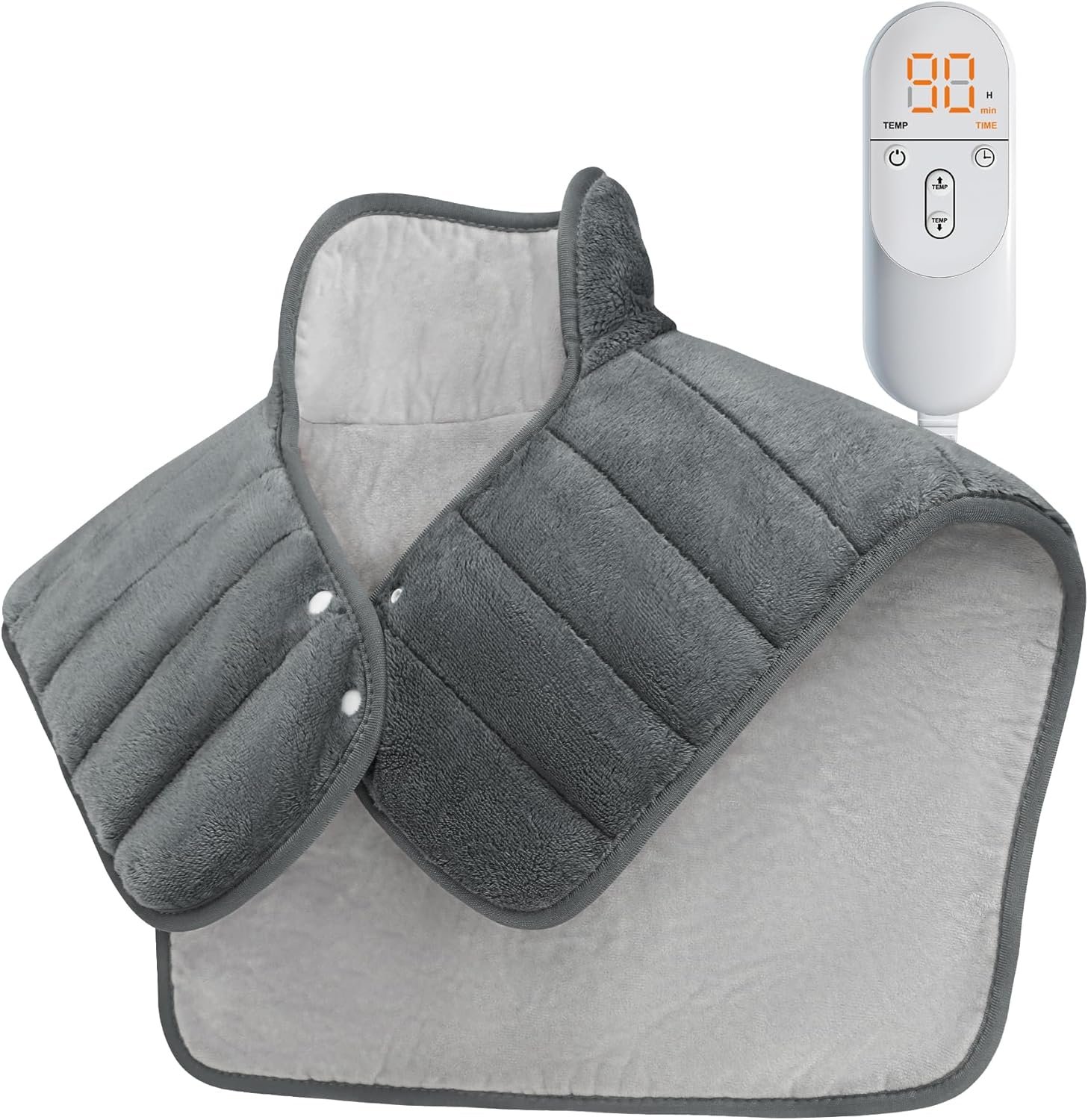 Heating Pad for Neck and Shoulders and Back, 24″x23″ XL Large Electric Heated Wrap for Daily Relaxation, Gifts for Women Men, 2lb Weighted, 6 Heat Settings, 4 Timers, Silver Grey