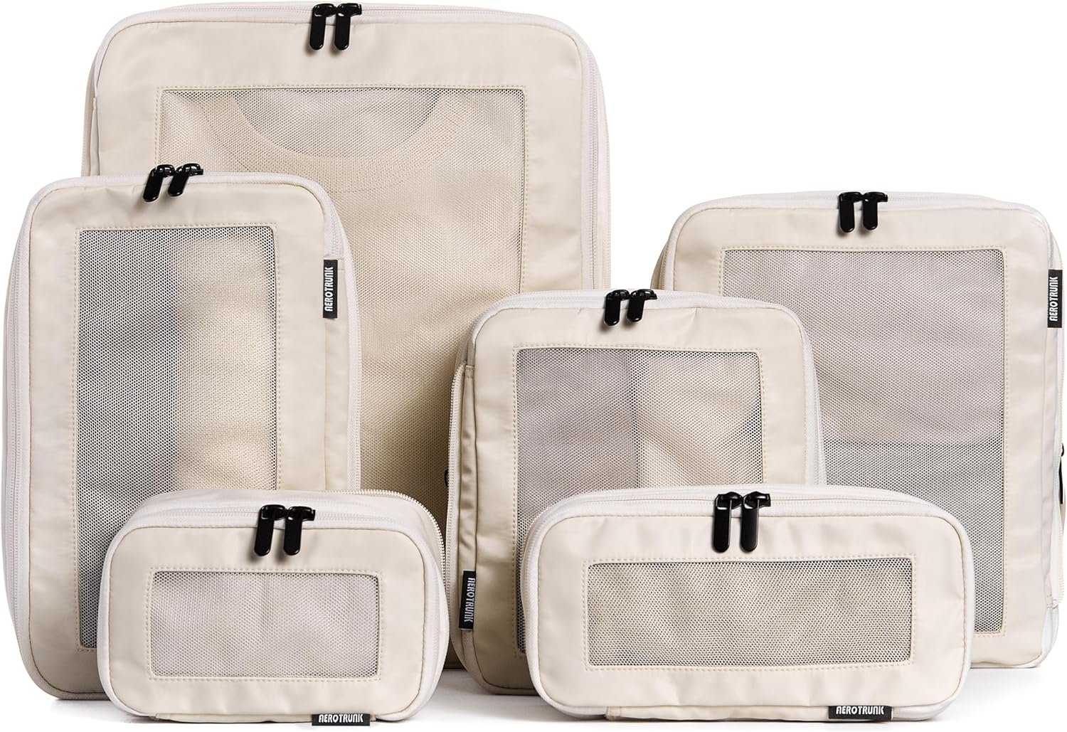 Aerotrunk Compression Packing Cubes for Travel – Luggage Organizer Bags – Double Zipper Packing Cubes for Suitcases (6-Pack, Beige)