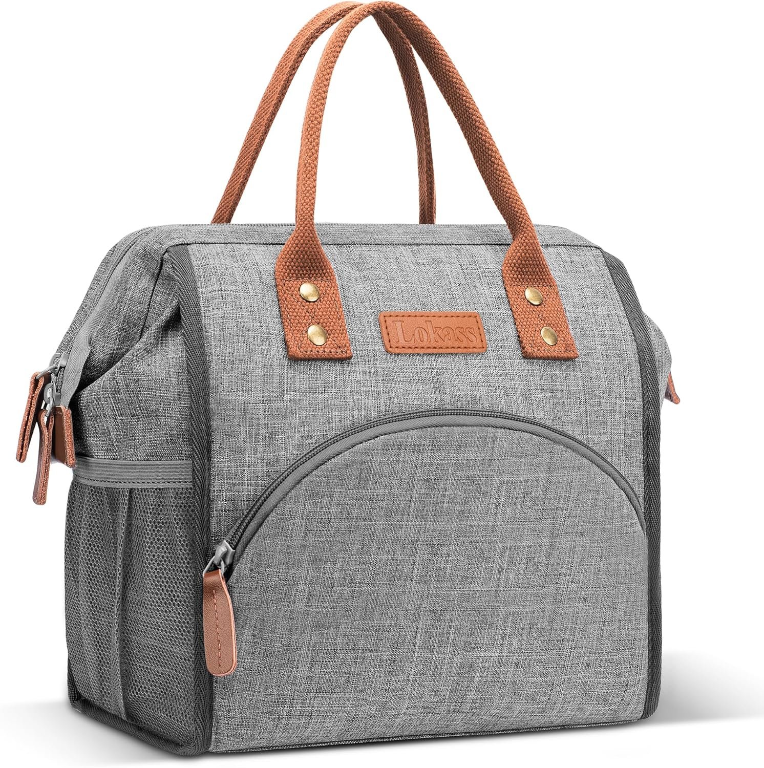 LOKASS Insulated Lunch Bag for Women & Men – Reusable 10 L Lunch Box for Women – Leakproof Tote Cooler Bag for Adults Work, Beach, Travel, Picnic (Grey)