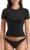 YEOREO Ease Women Fitted Workout Tops Short Sleeve Double Lined Basic Y2K Going Out Crew Neck Compression Crop Top