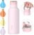 TOURIT 20oz Insulated Stainless Steel Water Bottle with Straw & Handle, Double Wall Vacuum Leakproof BPA-Free Thermos for Sports Travel, Pink