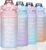 Large Motivational Water Bottle with Straw Time Marker BPA Free for Sport and Fitness (Pink Blue, 64 Oz / Half Gallon)