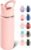 Fijinhom 18oz Insulated Stainless Steel Water Bottle with Straws, Double Wall Vacuum Insulated Bottles, Metal Thermo for Travel, Sports, Leak-Proof, BPA Free, Women & Men, Pink