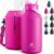 POWCAN 64 oz Insulated Metal Water Bottle for Women: 2-in-1 Straw & Spout Lid, Keep Cold 48H, Leakproof, Carrier Bag, Half Gallon Stainless Steel Water Bottle for Sports, Travel, and Fitness (Peony)