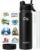 Swigina Insulated Water Bottle with Silicone Boot (36hrs Cold/18hrs Hot) – DIY Stickers, Leakproof, BPA Free, Black, 24 oz [2-IN-1 LID]