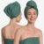 Luxury Organic Japanese Cotton Hair Drying Waffle Towel Wrap for Women | Absorbent, Quick-Dry Head Turban for Shower, Sauna, Spa | Extra Large for Long, Curly, Straight Hair With Button (Green, 1 Pc)