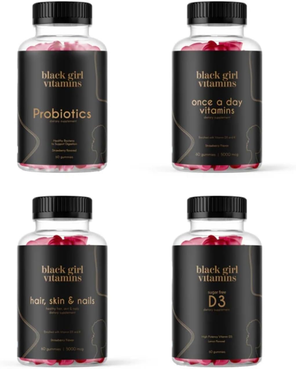 Black Girl Vitamins Complete Wellness Essentials – 30-Day Bundle with D3 Gummies, Probiotics, Hair-Skin-Nails + Sea Moss – 8 Key Nutrients for Immune, Skin & Energy Support