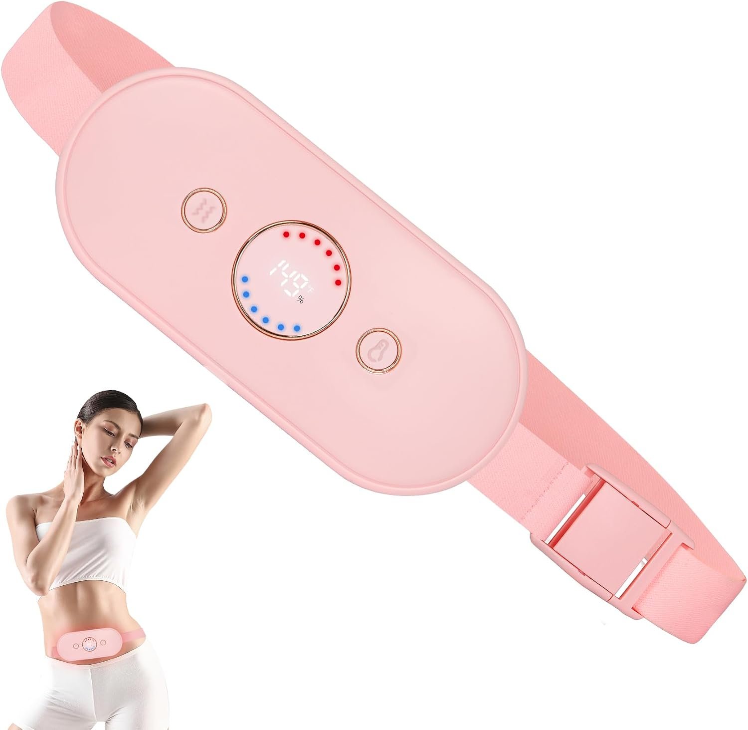 Portable Cordless Heating Pad for Cramps, 6 Heat Levels and 6 Massage Modes, 5000mAh, Auto Shut-Off, NTC Temp Control, Belly and Back Heating Pad, Gifts for Women and Girls (Pink)
