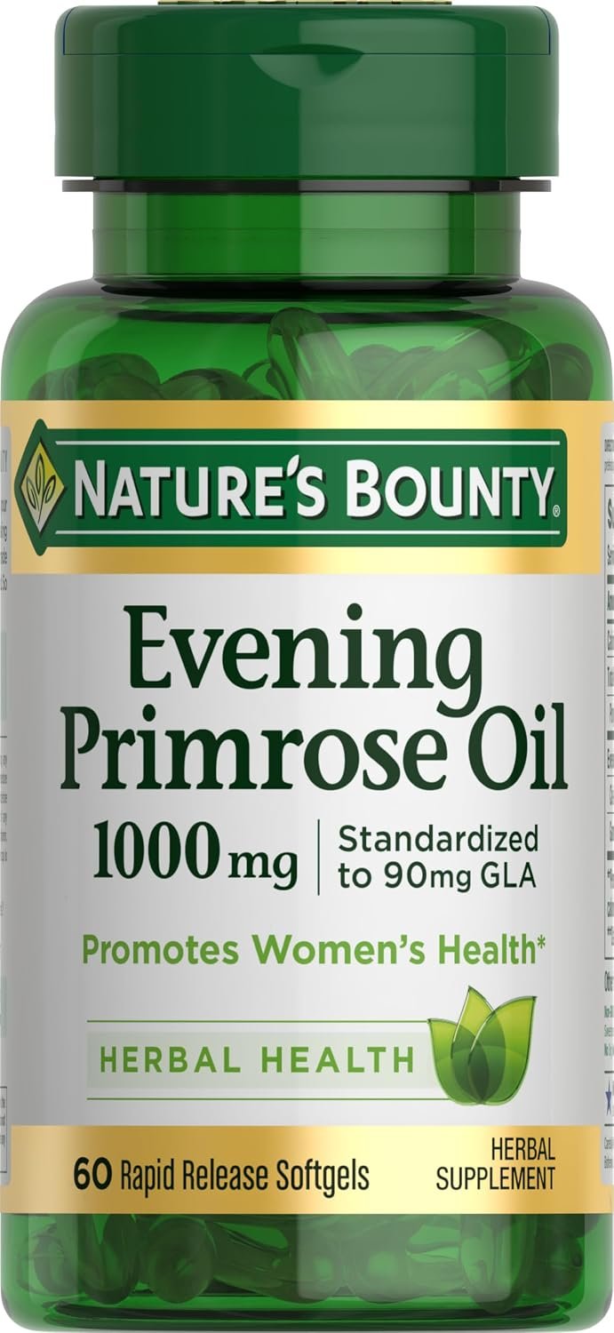 Nature’s Bounty Primrose Oil 1000mg, Promotes Women’s Health, Herbal Supplement, Gluten Free, 60 Rapid release Softgels