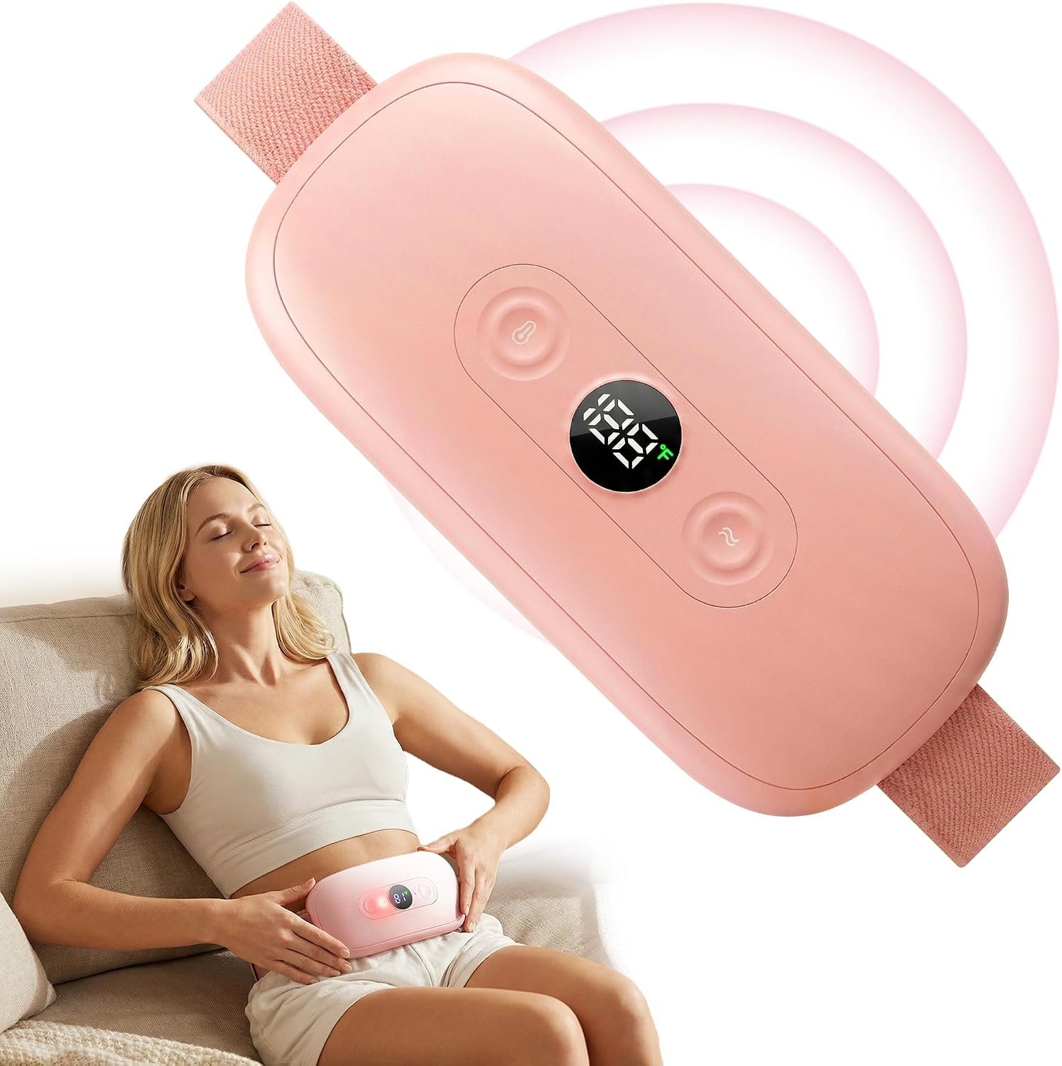Portable Heating Pad for Period Cramps, Cordless Menstrual Heating Pad for Women with 6 Heat & 6 Massage Modes, Rechargeable for Cramps Relief, Birthday Gifts for Women Mom Girlfriend Wife, Pink