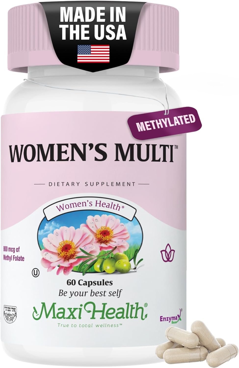 Womens Multivitamin – Methylated Multivitamin for Women with 23 Key Vitamins C, D, B6, B12, Calcium, Probiotics, Biotin & More – Energy, Skin, Nails & Gut Health Support – Kosher 60 Capsules