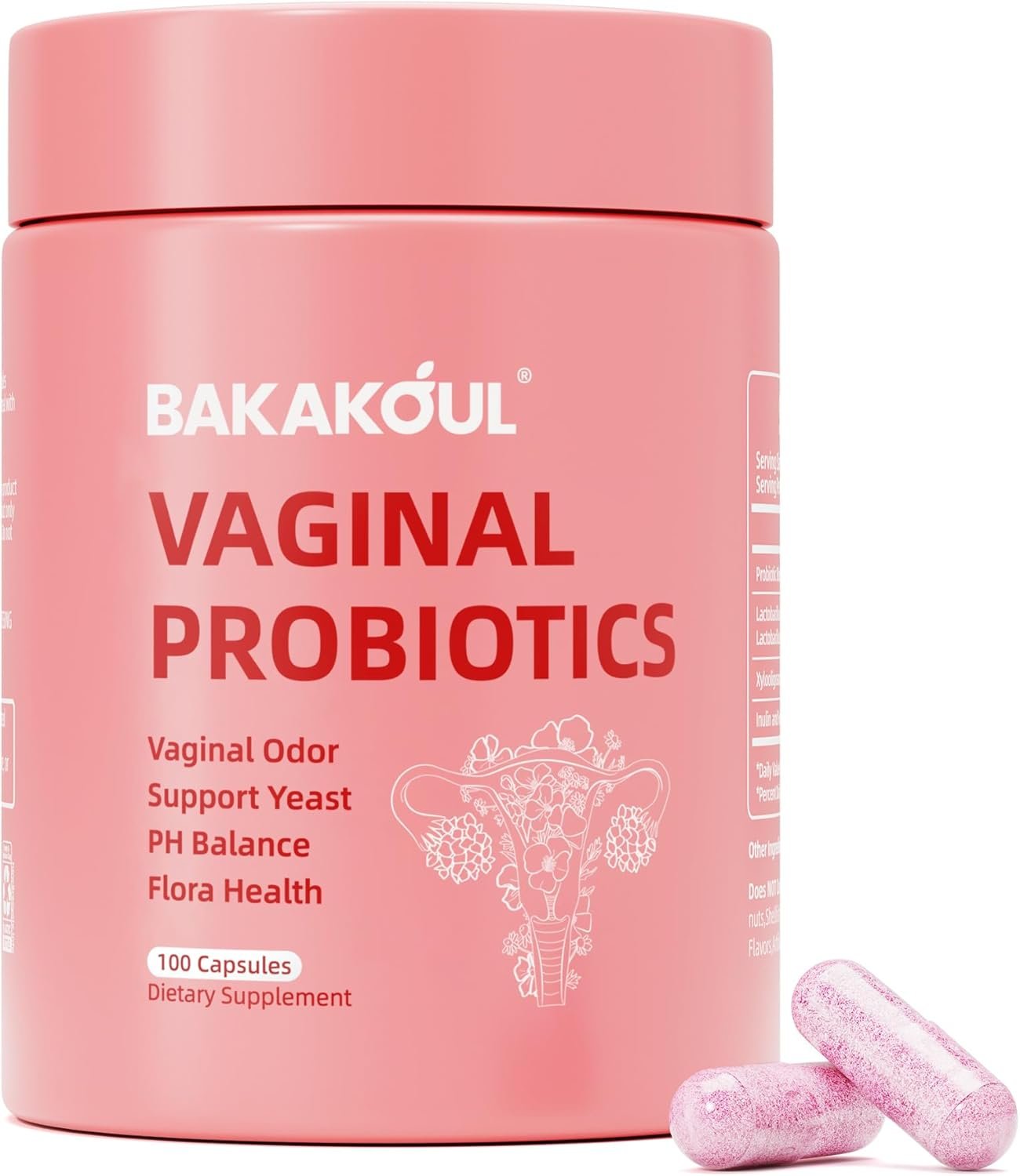 BAKAKOUL Vaginal Probiotic with Prebiotics & Lactobacillus Probiotic Blend pH Balance for Women,Vaginal Health Supplement,Reduce Vaginal Odor & Vaginal Flora,100 Count (Pack of 1)