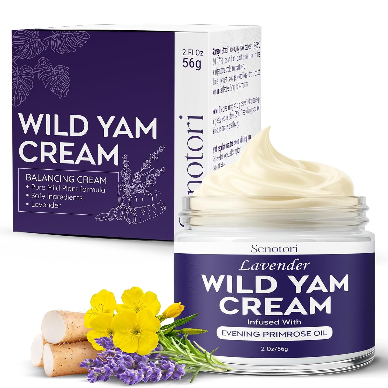 Lavender Wild Yam Cream for Women Hormone Balance, Evening Primrose infused for Menopause Support, Moisturizing Self Care for Hot Flashes, Night Sweats, Relaxation Gifts for Women