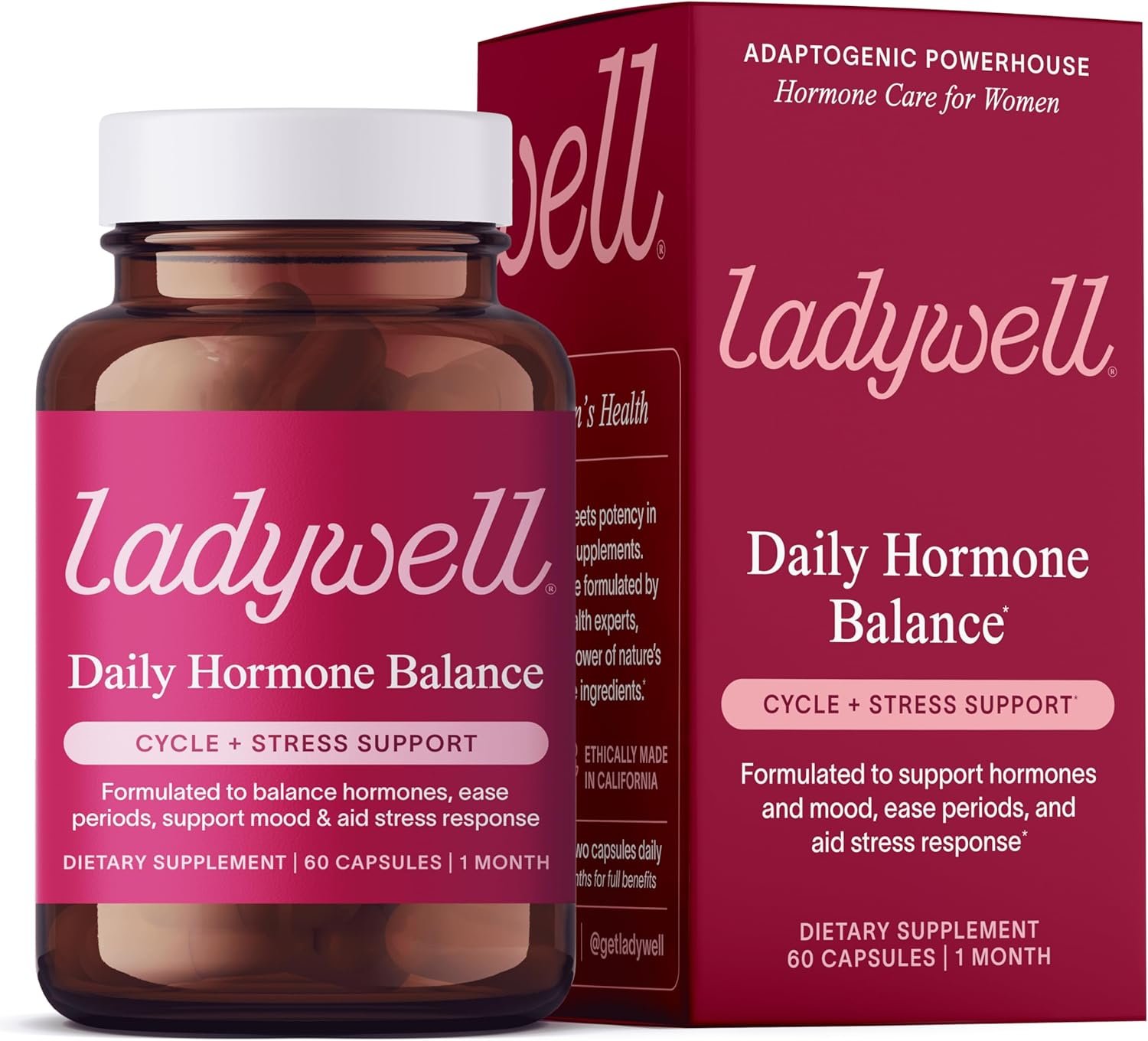 Ladywell Daily Hormone Balance Capsules | Natural Cycle Support for Women | Supports Mood, Bloating, Cramps, Skin Health & Cravings | with Chasteberry, B Vitamins, Ashwagandha, Saffron & More | 60 Ct