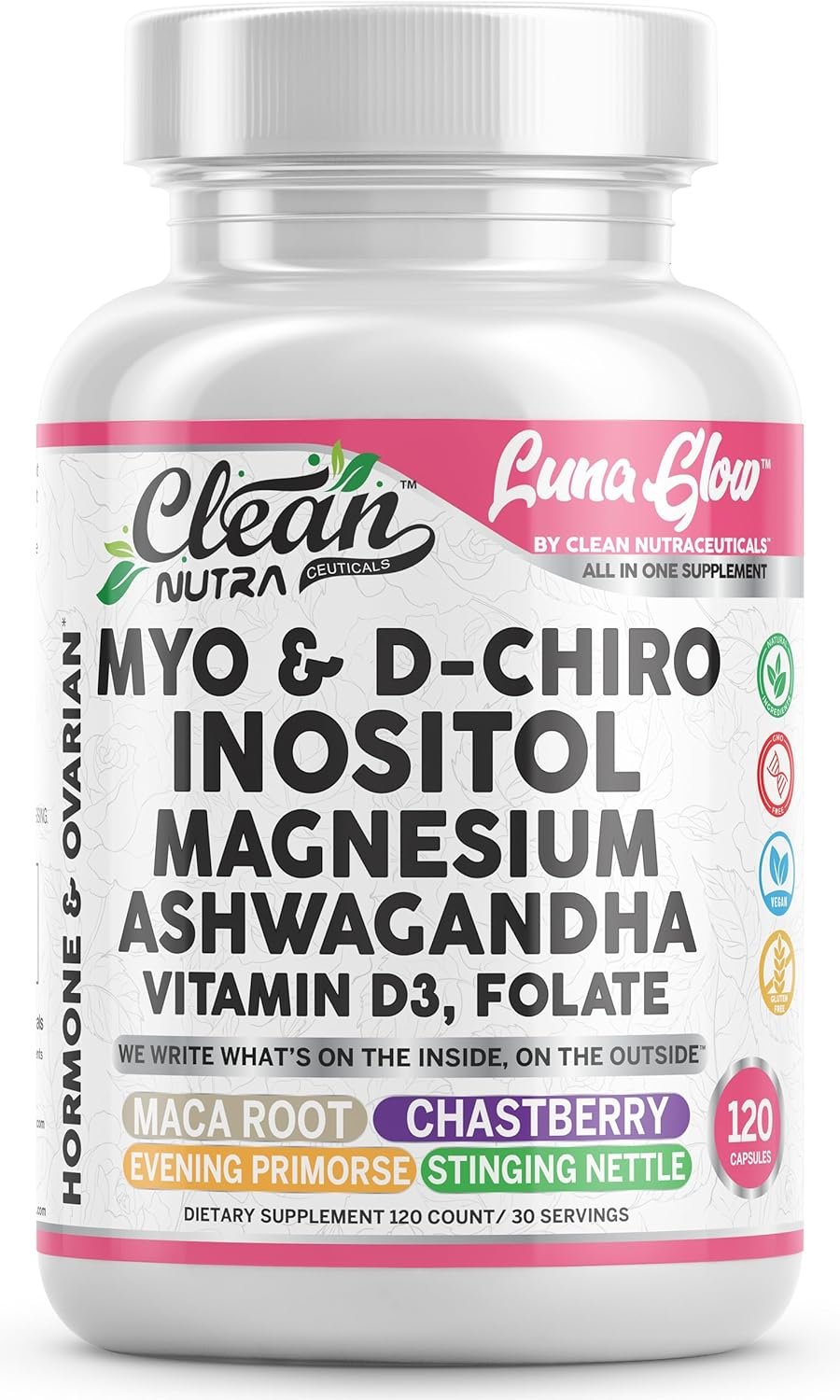 Myo Inositol D Chiro Inositol Supplement for Women – Hormone Balance with Magnesium Ashwagandha Vitamin D3 Folate Maca Root Chasteberry Evening Primrose | Ovarian Support Capsules 120 Count